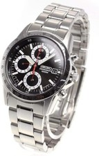 Seiko Stainless Steel Chronograph 100M Black Dial Mens Watch * SND371PC