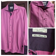 Men's Dress Shirt Ted Baker Endurance 16 Purple Plum 100% Cotton