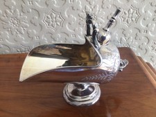 Rare Vintage Engraved Silver Plated Sugar Scuttle With Scoop. 6” X 5”.