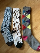 Ladies Mixed Bundle Of Welly Socks Leopard/Giraffe/ Argyle Size  4x7 (3 Pairs)