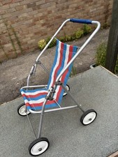 Vintage Red White blue Foldable Dolls Pushchair Buggy Pram 1980s Rare Victree