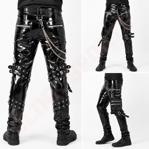 Mens black pvc gothic pants - mens,