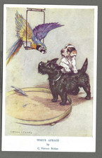 Vintage artist signed postcard 'Who's Afraid' by C.Vernon Stokes. Medici Society