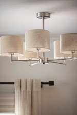 NEW John Lewis Blakely 5-Arm Linen Shades Pendant Ceiling Light - Satin Chrome