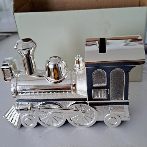 Silver tone train - silver, money