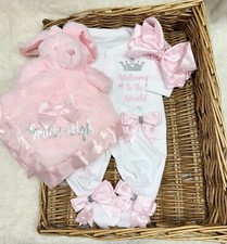 Baby Girl sleepsuit comforter Bunny Rabbit Headband personalised   Newborn gift