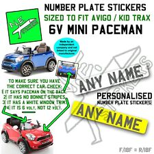Number plate sticker (s) SIZED TO FIT Kids 6v MINI Cooper S PACEMAN ride on car