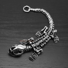 Mens Boys Punk Huge Heavy Dinosaur T Rex Skeleton Skull Stainless Steel Bracelet
