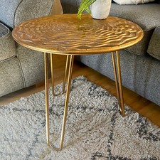 Gold Wave Side Table Round Metal Display Living Room Abstract Furniture Side End