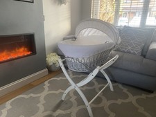 Moses Basket by Izziwotnot - Grey and White Excellent Condition