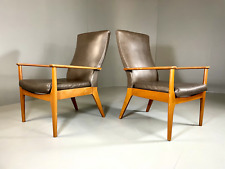 2 Parker Knoll PK988/1023 Lounge Chairs Beech Vinyl MCM  Retro EB6264 MNOR
