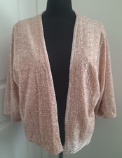 MATALAN, CHAMPAGNE VELVET SHORT KIMONO STYLE JACKET WITH SEQUIN ACCENTS, MEDIUM