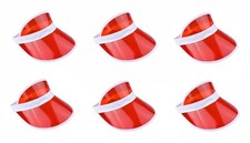 6 X Red Neon Sun Visors Pub Golf 80s Disco Poker Retro Visor Hat Fancy Dress