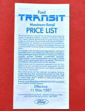 1987 FORD TRANSIT PRICE LIST -
