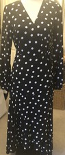 Lovely Wallis Women's Black Spot Print Midi Dress Fit & flare Long Sleeve UK 10