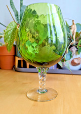 Oversized green glass brandy glass vase