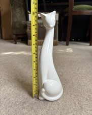 Ceramic White Cat Figurine Sculpture - 26cm Tall - Vintage Art Deco