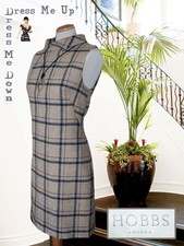 Hobbs Dress Light Brown Navy Check Tartan Pure Wool Sleeveless Size 10 NEW
