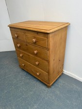 A Lovely Victorian Antique /Old Pine Waxed 5 Drawer Shallow Chest of Drawers