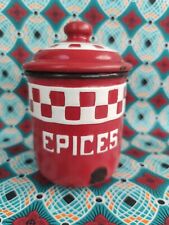 French Vintage Enamel Ware Red White Shabby Chic Epices Storage Jar Cannister