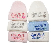 Baby newborn hat beanie knitted girls boys unisex embroidered Cute As A Button