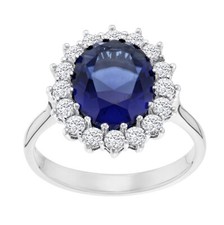 Sterling Silver Simulated BLUE SAPPHIRE & CZ Lady Diana Cluster Ring size J to V