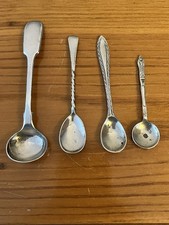 4 X Silver Plated Condiment Spoons. Salt Mustard Apostle Twisted. Good Condition