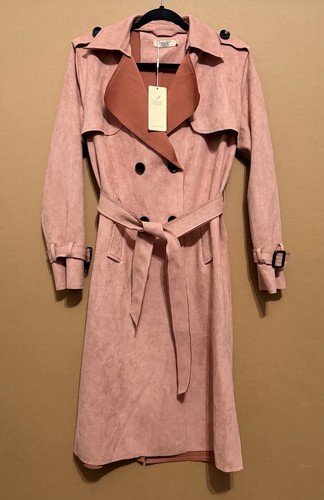 Suede effect pink trench - suede-effect, coat