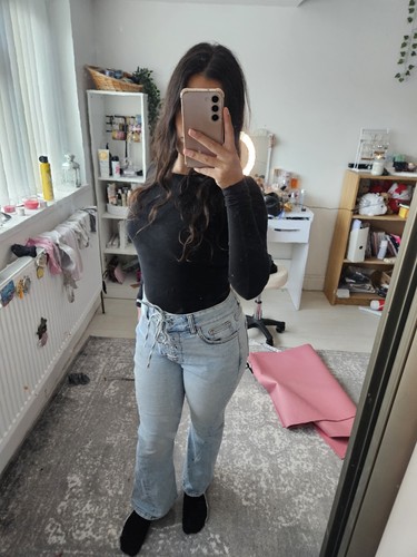 Lace vintage flare jeans - up,
