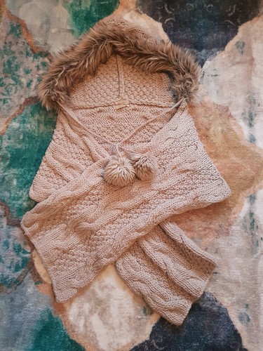 Fur trim hooded wrap - , scarf