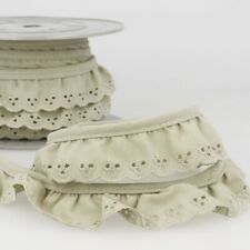 Broderie Anglaise Gathered Lace Trim - Taupe - per metre