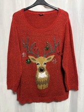 @325 M&Co Plus Sz 24 Red Knit Festive Reindeer/Stag Xmas Jumper
