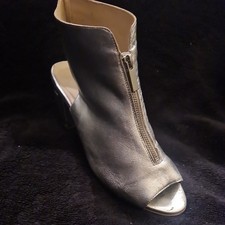 OFFICE Ladies Stylish Silver Zip Peep Toe Leather Shoes -  UK 8. Well Worn .