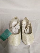 Monsoon Children's Flower Girl Shoes Ivory With Lace Overlay Size 5 (EUR 22)