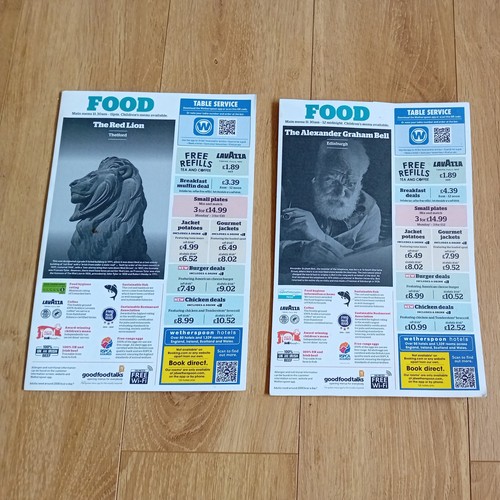 Wetherspoon menu - x2,