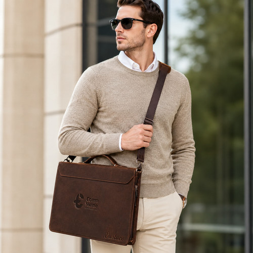 Personalised leather briefcase - personalised,