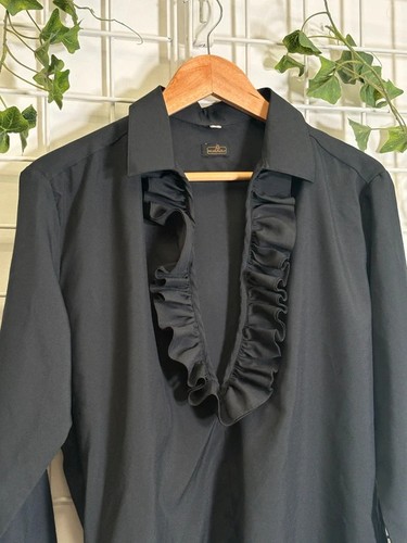 Vintage 70s black ruffle shirt - 70s,