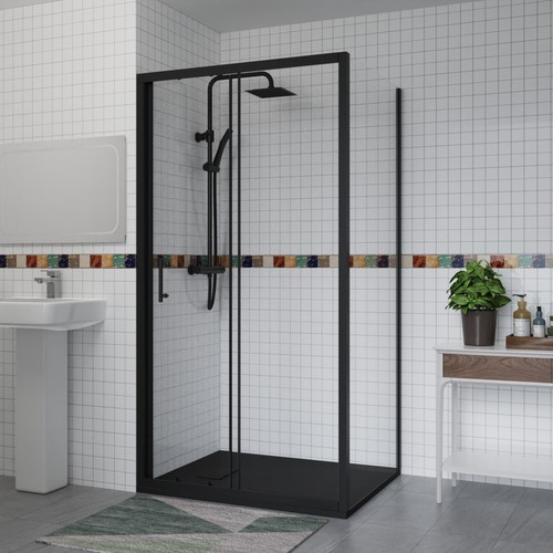 Black sliding shower - shower, enclosure