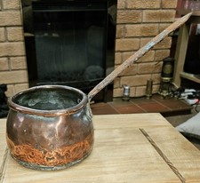 Antique  Copper Pan with  Cast Iron Handle