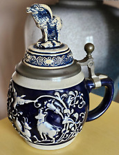 70s German beer stein Gerzit West Germany European ibex steinbock ram on Lid B25