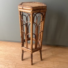 Vintage Bohemian Boho Bamboo Cane Plant Stand Hexagonal Bamboo Plant Stand