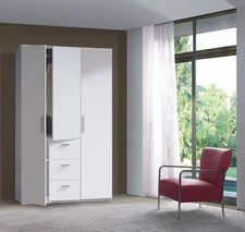 Luma Artic White Small Narrow 3 Door 3 Drawer Space-Saving Wardrobe 117cm Wide