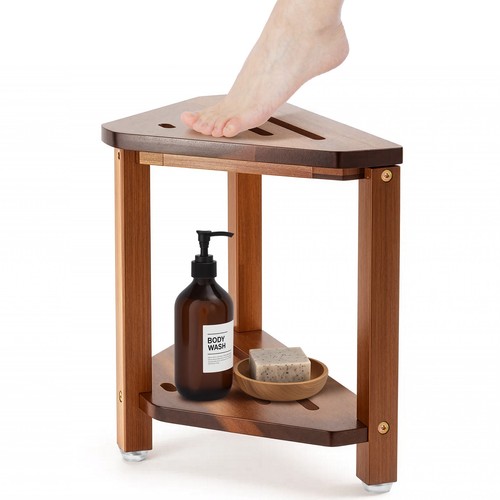 Acacia wood corner shower - wood,