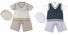 Baby Boy Suit Outfit Spanish Style Shorts Shirt Tank Top Baker Boy Cap Hat  