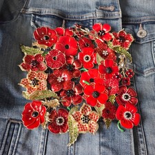 Set of 26 Red Flower Brooches for Women Large Job Lot Bundle Enamel Pin Brooch