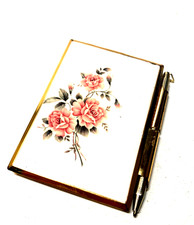 VINTAGE STRATTON ROSE ENAMEL LID BASILDON BOND NOTE PAD AND PEN SET UNUSED