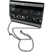 Kurt Geiger London KGL Clutch Bag Black Silver Sequin Acrylic Glitter Chain