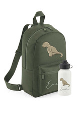 Personalised Kids Rucksack Backpack Children's Dinosaur Olive Green T-Rex