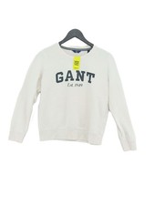 Gant Women's Jumper S White Graphic Cotton with Polyester Round Neck Pullover