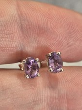 Sterling Silver Light Purple Amethyst Oval Stud Earrings